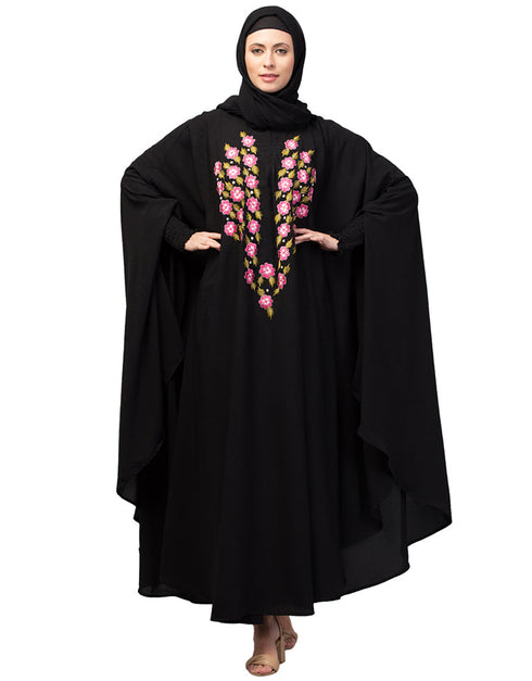 Muslim Smoking Sleeve Resham Embroidery Irani Kaftan In the Shade of Black